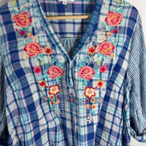 Angel Heart Boutique Boho Stripe/Plaid Embroidered Tunic Top Sz 1X - Picture 4 of 7